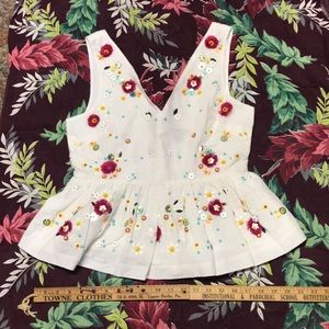 J Crew beaded and embroidered linen cotton sleeveless top